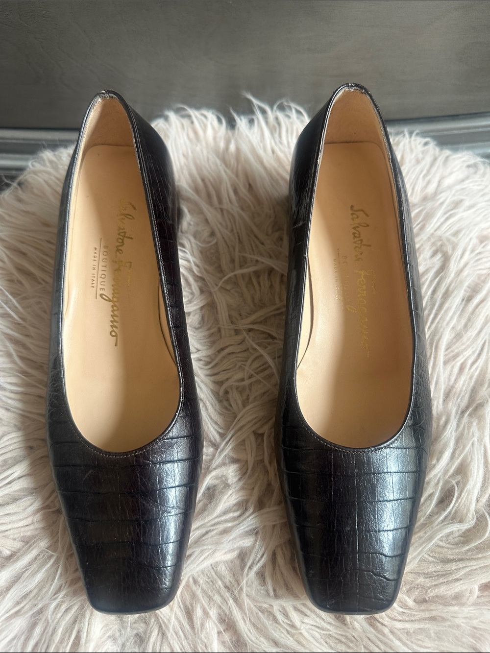 Salvatore Ferragamo  Croc-Embossed Leather Flats